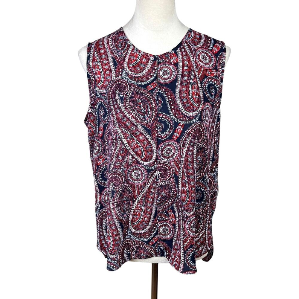 Tommy Hilfiger NWT Red White Blue Paisley Print Sheer Chiffon Sleeveless Blouse